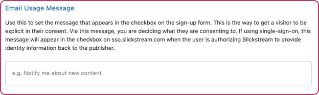 Slickstream email usage setting